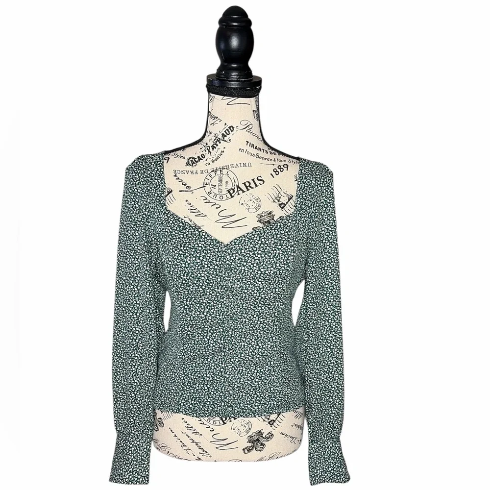 Abercrombie & Fitch Floral Long Sleeve Blouse Small Smocked Cottagecore Green